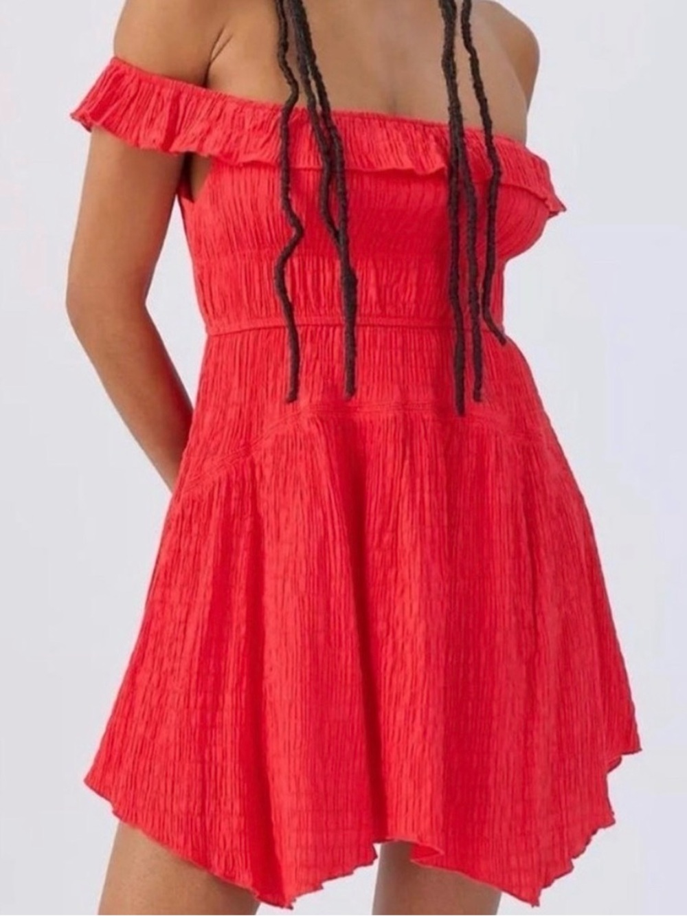 Urban Outfitters Red One-Shoulder Ruffle Dress